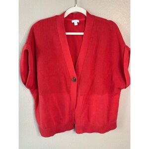 J. Jill Red Short Sleeve Cardigan Sweater Women's XL Soft Knit Button Front